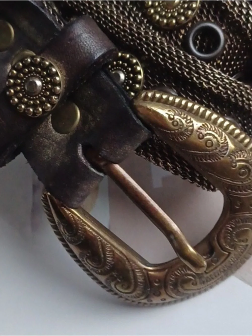 Men's Brown Leather & Antiqued Brass Buckle Belt